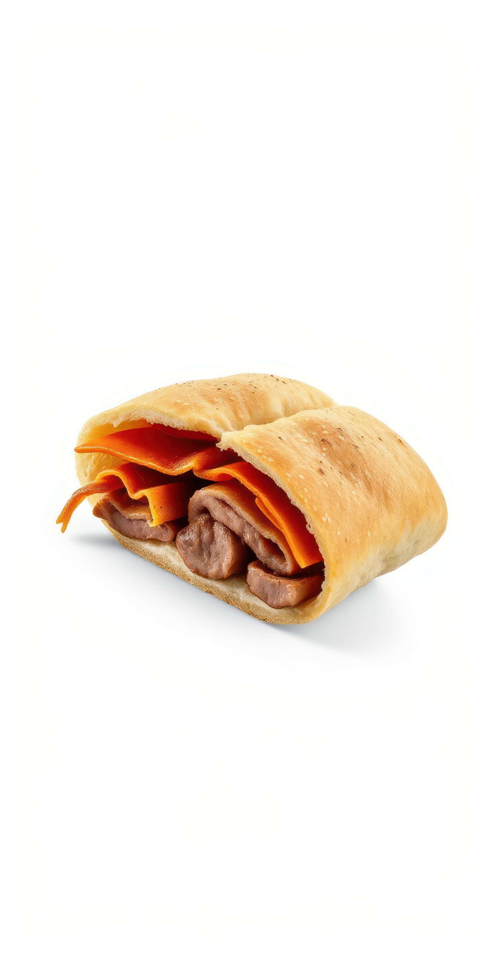 Delicious sandwich with layers of meat and cheese on a fresh roll ready for a satisfying meal